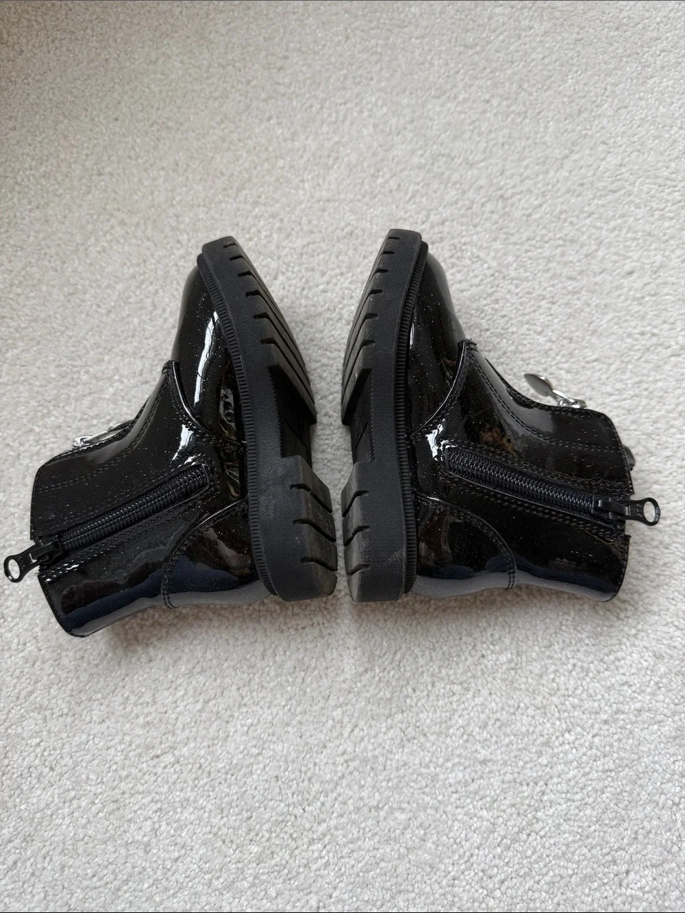 Cat & Jack Black Patent Glitter Front-Zip Boots